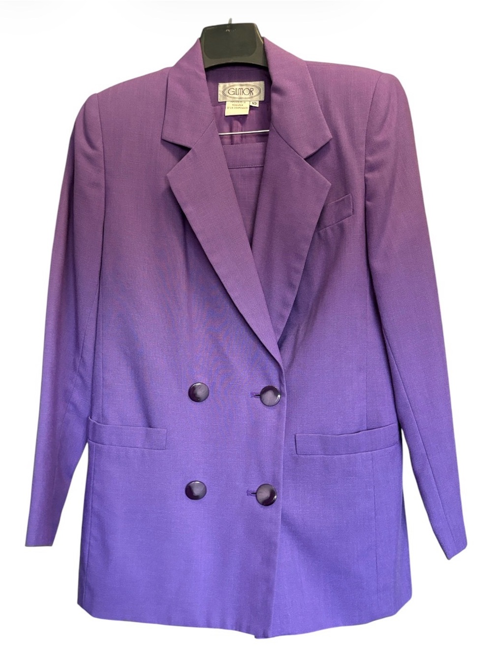 Vintage Gilmor Double-Breasted Purple Women's Career Blazer and Skirt Set